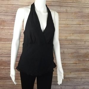 Plunge Halter Top Womens L 14 Black Sheer Sexy